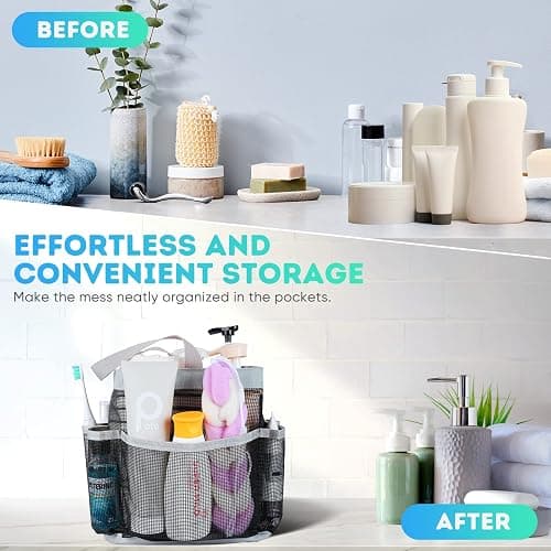EUDELE Mesh Shower Caddy Portable for College Dorm Room Essentials with 8-Pocket Large Capacity for Beach,Swimming,Gym-Grey - Black-Grey thumbnail 7