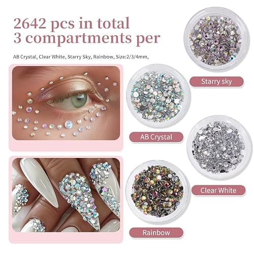 Canvalite 8000PCS Crystal AB Nail Art Rhinestones with Pick Up Tweezers & Dotting Pen, Flat Back Nail Gems for Nails, Clothes, Face, Craft - Nail Art Supplies & Decorations thumbnail 4
