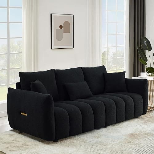 Antetek 78" Modern Sofa Couch, Comfy Deep Seat Teddy Cloud Sofa, Upholstered 3-Seater Boucle Couch, Oversized Loveseat for Living Room, Bedroom, Office, Apartment, Black - Image 1