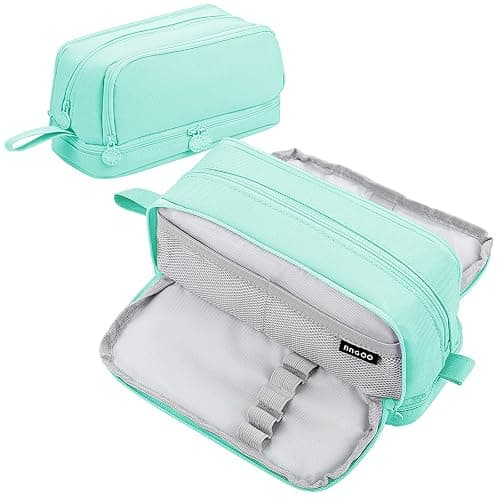 Eucomir Large Stationery Organizer with 4 Compartments - Aesthetic Pencil Case for Kids, Women, Men & Teenagers - Light Green - Image 1