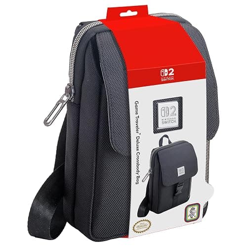 R.D.S. INDUSTRIES, INC. – Game Traveler Deluxe Licensed Crossbody Bag Designed for Nintendo Switch, Nintendo Switch 2, OLED, Black Vertical (MC16) - Image 1