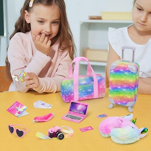 K.T. Fancy 23 PCS American 18 Inch Doll Accessories Suitcase Luggage Travel Set - Rainbow Suitcase Rainbow Bag Camera Computer Cell Phone Neck Pillow Eye Mask Glasses Gift for Christmas (NO Doll) thumbnail 6