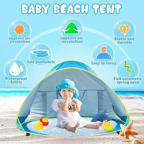 Monobeach Baby Beach Tent Pop Up Portable Shade Pool UV Protection Sun Shelter for Infant - 01 Blue Baby Beach Tent thumbnail 3