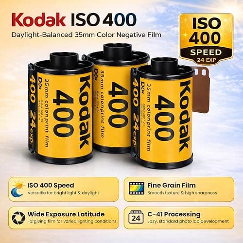 Kodak Ultramax 400 35mm Film Roll (24 Exposures) 3 Rolls + Sturdy Tiger Film Storage Case thumbnail 2