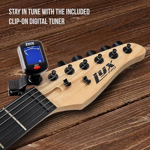 LyxPro 39 inch Electric Guitar Kit Bundle with 20w Amplifier, All Accessories, Digital Clip On Tuner, Six Strings, Two Picks, Tremolo Bar, Shoulder Strap, Case Bag Starter kit Full Size - Green thumbnail 5