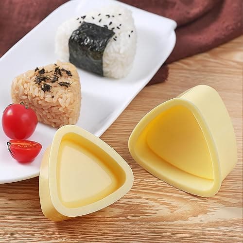 2PCS Triangle Rice Ball Mold Set – Yellow Sushi Maker Kit with Paddle, Non-Stick Rice Mold for DIY Musubi Bento - Image 1