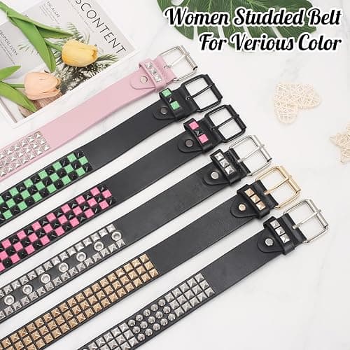 SNCEAW Studded Belt, Metal Punk Rock Rivet belt with Bright Pyramid Studded for Women Men thumbnail 5