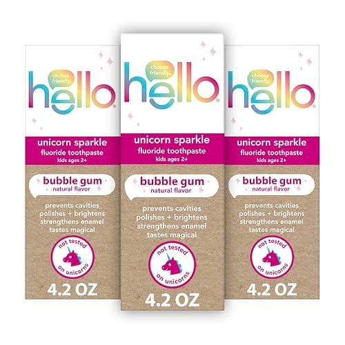 Hello Unicorn Sparkle Kids Toothpaste with Fluoride, Bubble Gum Toothpaste, 4.2 Oz Tube (Pack of 3) thumbnail 9