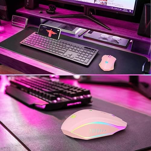 LuLabboard Wireless Gaming Mouse, Rechargeable Wireless Computer Mouse, 7-Color LED Light, Ergonomic Mouse with 6 Silent Click Buttons, 3 Adjustable 2400 DPI Wireless Mouse for Laptop,PC,Mac, Pink - Pink thumbnail 7