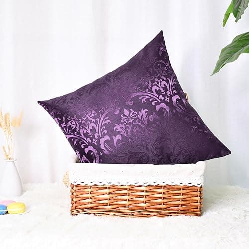 CaliTime Decorative Couch Throw Pillow Covers 16 X 16 Inches Deep Purple | Pack of 2, Vintage Damask Floral, Shining & Dull Contrast Cushion Cases for Sofa Bed Living Room Home thumbnail 4