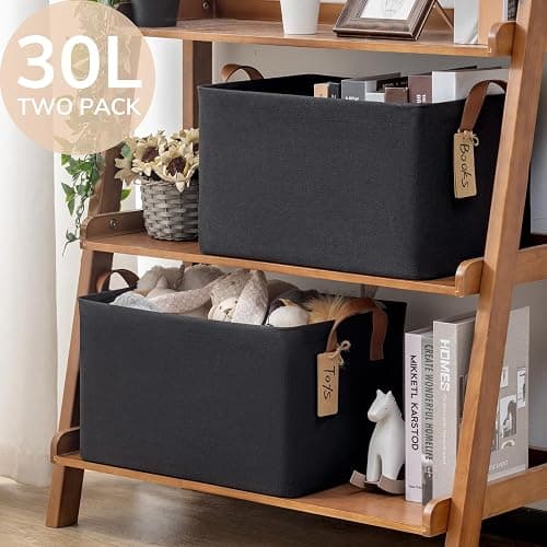 Goodpick Large Fabric Storage Baskets for Shelves, Storage Bins for Organizing, Cloth Baskets for Organizing, Black Storage Basket , 16.75" L x 11" W x 9.75" H, 2-Pack thumbnail 6