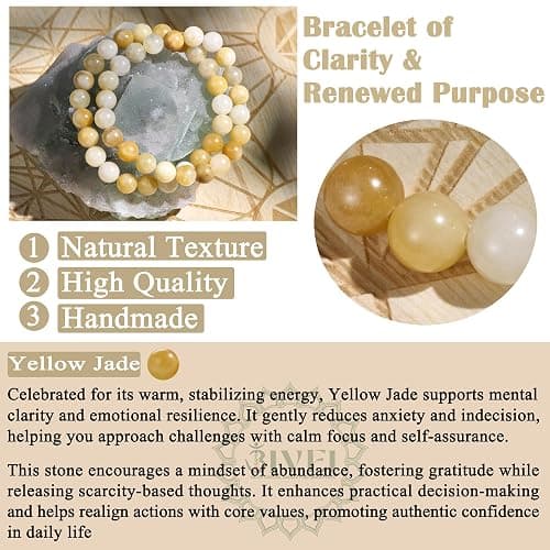 Bivei Natural Gemstone Semi Precious Healing Crystals Handmade Stretchy Round Beads Bracelet,Stocking Stuffers for Women Enhance Positive Energy thumbnail 4