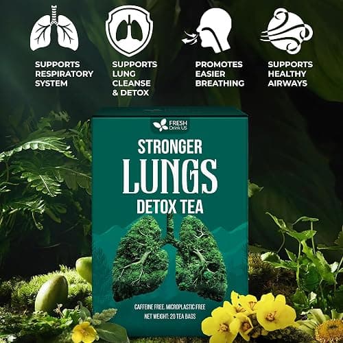 FreshDrinkUS StrongerLungs 20 Tea Bags - Mullein Leaf, Ginseng, Elderberry, Ginger & Thyme - Supports Lung Cleanse, Congestion Relief & Mucus Detox - Caffeine-Free & All-Natural thumbnail 7