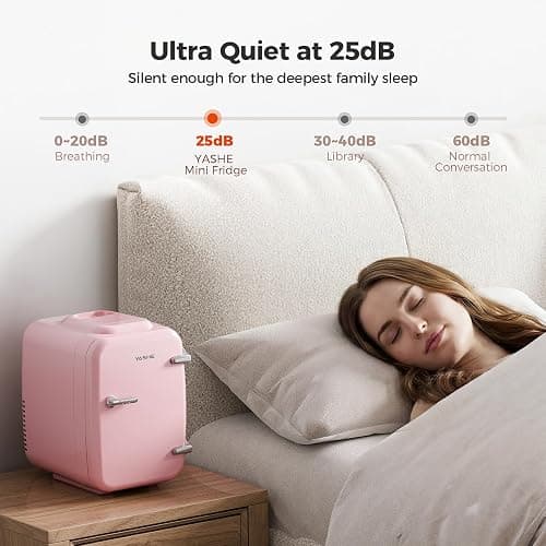 YASHE Mini Fridge, 4 Liter/6 Cans Portable Cooler and Warmer, AC/DC Power Small Fridge, Quiet Desk Skincare Fridge for Beauty Drinks Medicine, Mini Fridge for Bedrooms Office Dorm Car Travel, Pink thumbnail 8