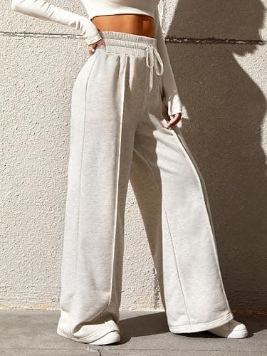Yousify Wide Leg Sweatpants for Women Casual Elastic High Waisted Drawstring Long Pants with Pockets thumbnail 4