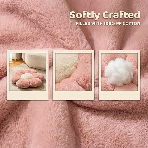 HonorHut Pink Plush Flower Throw Pillow Soft Thick Floor Sit Pads Aesthetic Cushion for Sofa Couch Chair Floor thumbnail 5
