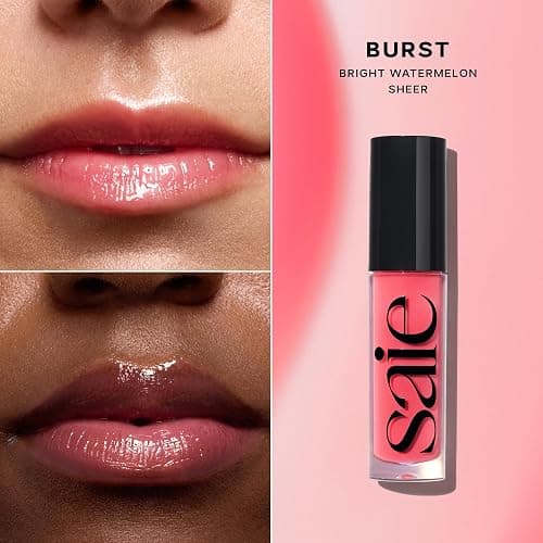 Saie Glossybounce - Hydrating Lip Gloss and Tinted Lip Oil Hybrid with Hyaluronic Acid & Jojoba Oil for Non-Sticky, Ultra-Shiny, Plump & Soft Lips - Everyday Makeup Essential - Burst (.17 oz) thumbnail 3