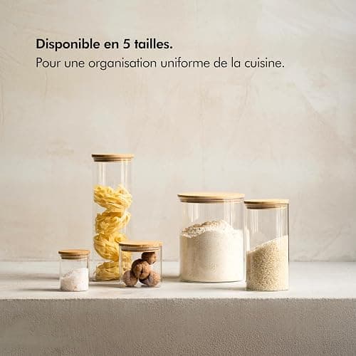 KIVY Set Bocaux en Verre Hermétique [2 x 1800 ml] - Bocaux verre avec Couvercles en Bambou Durable - Bocal en verre avec Couvercle - Bocal a spaghetti - Bocaux conservation verre - Bocal verre thumbnail 4