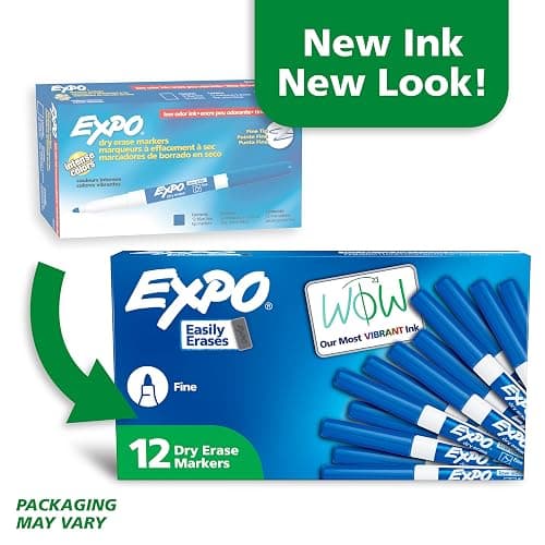 EXPO Dry Erase Markers, Low Odor Ink, Blue, Fine Tip, 12 Count - Whiteboard, Calendar, Organization, Essential Supplies for Office, School, Classroom, Teachers thumbnail 3