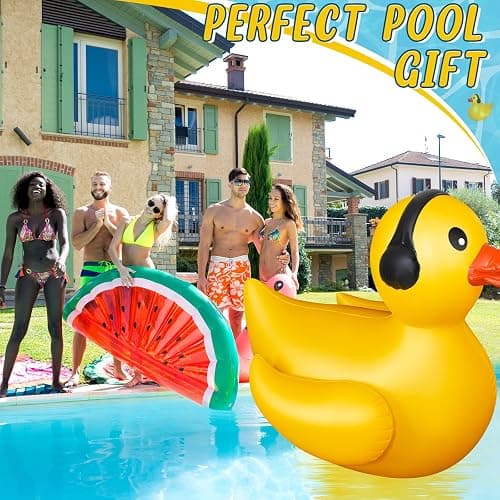 Hungdao 4 Feet Giant Inflatable Duck Pool Float Huge Funny Rubber Duck Large Blow up Inflatable Floatie for Summer Beach Swimming Pool Party Decoration (1 Pack, Earphone) thumbnail 6