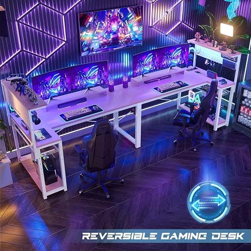 Homieasy Small Gaming Desk with Power Outlets Pegboard LED Light, 51 Inch L Shaped Computer Desk with Monitor Stand Storage Shelves, Reversible Corner Desk with Headset Hooks, Carbon Pink - Carbon Fiber Pink - 51 inch thumbnail 5