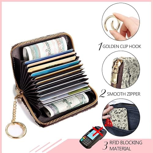 Blusabaca Goth Bat Credit Card Holder for Women, Gothic Floral Small RFID Wallet with Zipper, Card Keychain Wallet, Leather Wallet Card Case, Business Accordion Wallet Gift thumbnail 5