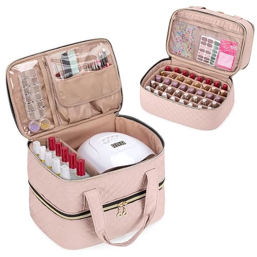 Yarwo Nail Polish Organizer Case Holds 50 Bottles(15ml/0.5 fl.oz) and Nail Lamp, Double Layers Nail Polish Bag with Adjustable Dividers for Nail Art Tools, Dusty Rose (Bag Only, Patent Design) - Image 1
