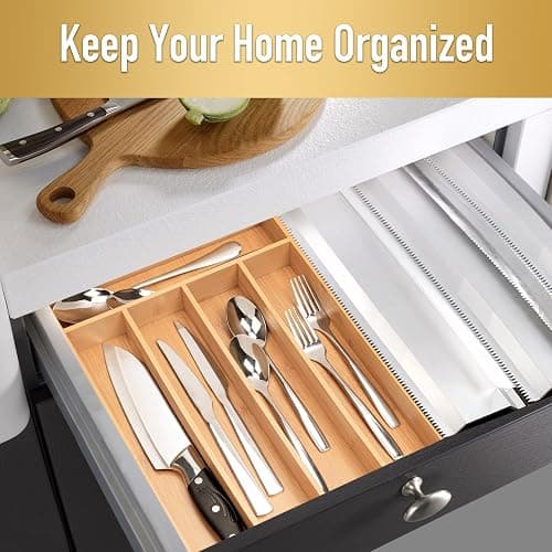 Besilord Silverware Organizer Kitchen Drawer Organizer Utensil Organizer Bamboo Silverware Holder Cutlery Organizer in Drawer Flatware Organizer Tray(5 slots, Natural thumbnail 5