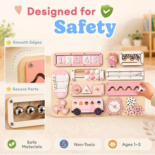 KALOTOYS Large Montessori Busy Board for Baby & Toddlers 1-3 — 17-Inch Wooden Sensory Activity Board — Fine Motor Skills & Early Learning Educational Toy for 1 2 3 Year Old, Travel Friendly & Safe thumbnail 4