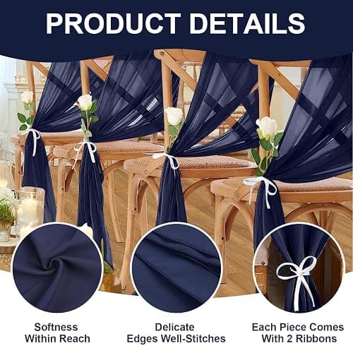 10 Pack 10ft Navy Blue Chiffon Table Runners Wedding Table Runner Sheer Romantic Tulle Table Runner for Christmas Wedding Bridal Tea Party Baby Shower Birthday Party Table Decorations(120 x 12 in) thumbnail 4