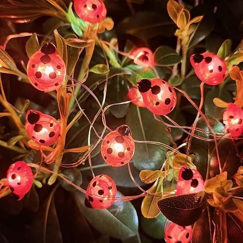 WONFAST Ladybugs Fairy String Lights, 9.8ft 30LED Ladybug Silver Wire String Lights Battery Operated Indoor Outdoor Decorative Light for Garden Patio Bedroom Birthday Party Wedding Christmas (Red) thumbnail 5