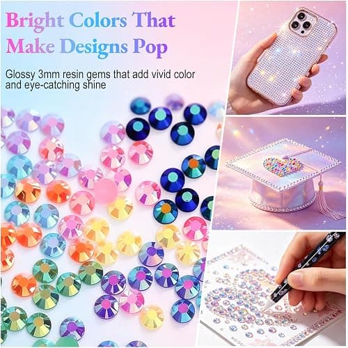 33000 Pcs 30 Colors Jelly Rhinestones for Bedazzling, 3mm Flatback Resin Rhinestones Kit, All-in-One Bedazzler Kit with 4 Pcs B7000 Jewelry Glue & Tools for DIY Crafts, Clothing, Nail Art, Gifts thumbnail 4