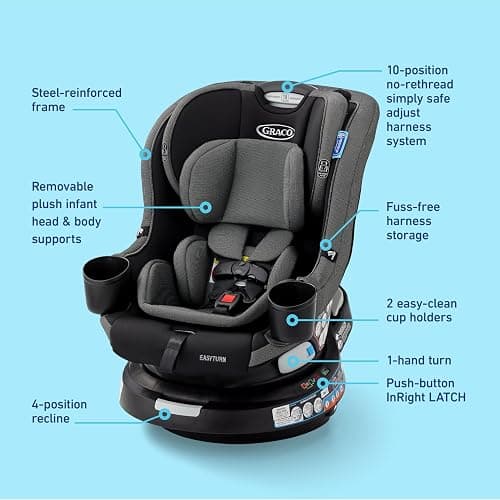 Graco EasyTurn 360 2-in-1 Convertible Car Seat, 360 Degree Rotating Infant to Toddler Rotating Car Seat, 2 Modes Forward and Rear Facing, Slim Design, Cyran thumbnail 7