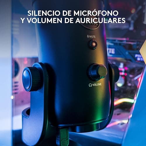Logitech for Creators Blue Yeti Micrófono USB para Grabación, Streaming, Gaming, Podcasting en PC y Mac, Micro de Condensador para Ordenador, Soporte Ajustable, Plug&Play - Negro thumbnail 9