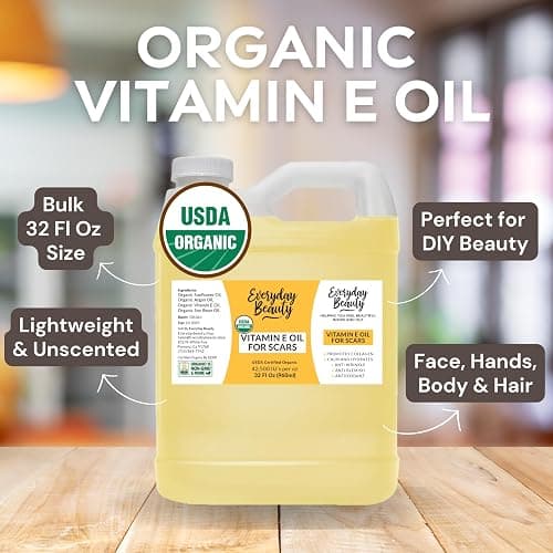 Organic Vitamin E Oil Bulk - 32oz USDA Certified 100% All Natural Plant Based - Light and Unscented Great for Scars After Surgery - For Face, Skin and Nails - Anti-Aging, Reduce Appearance of Wrinkles - Unscented - 32 Fl Oz (Pack of 1) thumbnail 5