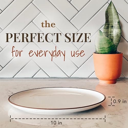 Mora Ceramic Dinner Plates Set of 6, 10 inch Dish Set - Microwave, Oven, and Dishwasher Safe, Scratch Resistant, Modern Rustic Dinnerware- Kitchen Porcelain Serving Dishes - Vanilla White thumbnail 3
