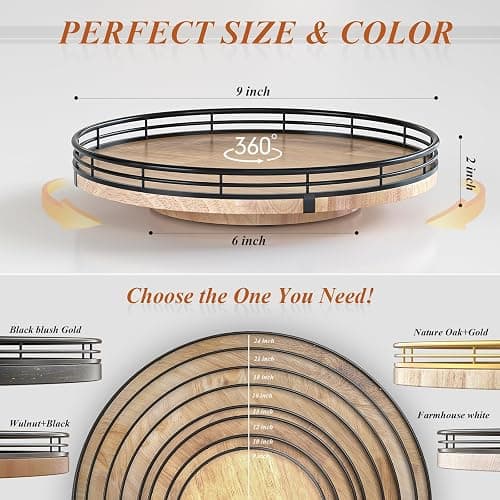 9" Oak Wood Lazy Susan Turntable Organizer for Cabinet, Round Wooden Farmhouse Lazy Susan Organization and Storage for Dining Table, Pantry, Kitchen, Countertop, Cupboard,Home Decor thumbnail 2