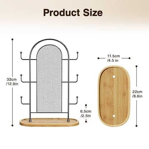 bussdis Jewelry Holder Organizer Earring Display - Stands Earring Storage Earring tree Hanger Jewelry Towers Rack with 6 Hooks 300 Stud Holes Wood Tray for Necklaces Bracelets Rings thumbnail 3
