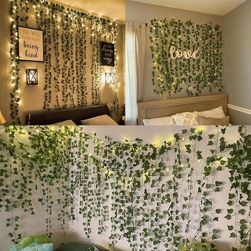 RECUTMS 24 Pack 172Ft Fake Ivy Vines with String Lights for Room Decor | Artificial Vines with 200 LEDs String Light Hanging Leaf Greenery Garland Plants for Wall Room Garden Office Wedding Decor thumbnail 6