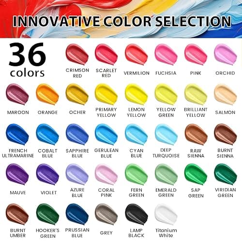 52 Pcs Acrylic Paint Set - 36 Colors (2oz/60ml) with 12 Brushes, 2 Knives & Palette - Rich Pigments for Adults, Kids, Artists & Beginners - Painting on Halloween Pumpkin Canvas Ceramic Rock Wood thumbnail 7