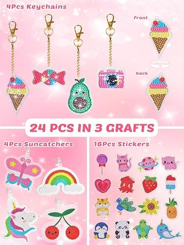 FUN LITTLE TOYS 24Pcs Diamond Art Kits, Diamond Painting Kits, Arts and Crafts for Kids Ages 6-12, Gem Art As Gifts Ideas for Girls and Boys, Small Diamond Painting Stickers, Kids Craft Age 6+ thumbnail 5