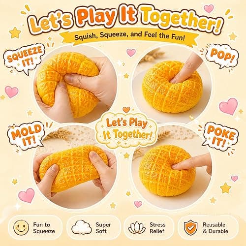 Crunchy Pineapple Bun Squishy, Slow Rising ASMR Squeeze Fidget Toy | Soft Squishy with Crunchy Sensory Feedback, 3.54in Palm Size for Desk, Study Breaks, Travel, Display, Ideal Gift for Adults thumbnail 5