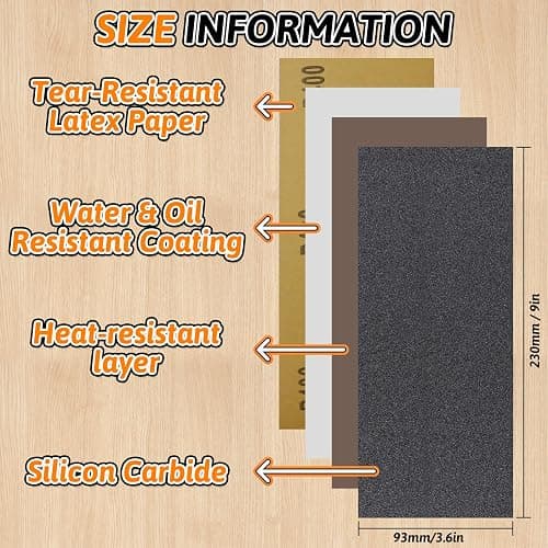 45 PCS Wet Dry Sandpaper 80-5000 Grit Sheets for Polishing & Finishing | 9 x 3.6 Inch Sand Paper Assortment Pack, Silicon Carbide Abrasive, Grit Marked Sheets, Wood, Metal & Automotive Polishing thumbnail 2
