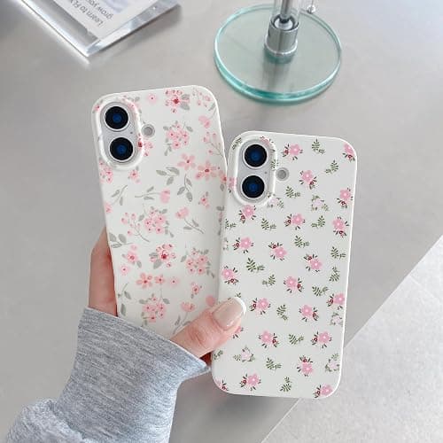 QLTYPRI for iPhone 16 Case, Cute Pink Floral Flower Pattern Aesthetic Phone Case, Raised Camera Protection Soft Slim TPU Shockproof Protective Phone Cover for Girls Women - Pink thumbnail 6
