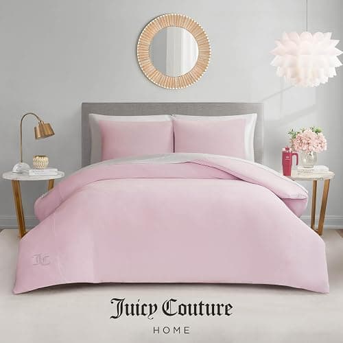 Juicy Couture Marshmallow Pink Velour Full/Queen Comforter Set - 3 Piece Luxury Bedding Ensemble thumbnail 6