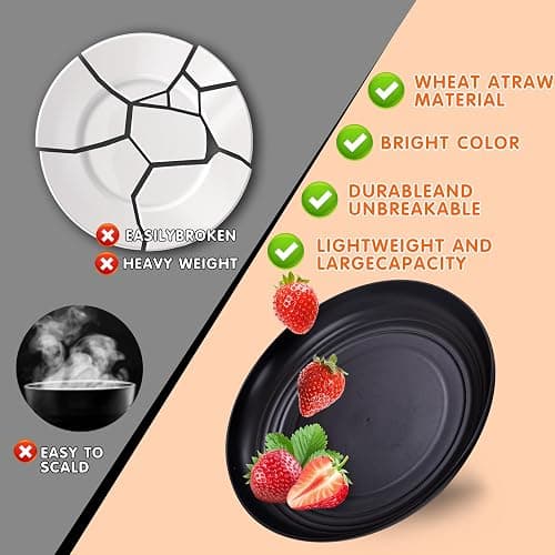 Rubtlamp Wheat Straw Dinnerware Sets, 16PCS Plastic Dinnerware Set for 4, Wheat Straw Plates and Bowls Sets, Unbreakable Dinnerware Plastic Microwave Safe Dishes Set for Kitchen&Camping thumbnail 3