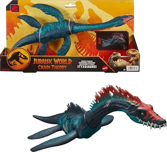 Mattel Jurassic World Chaos Theory Gigantic Trackers Styxosaurus Dinosaur Figure, Large Species Toy, Head Attack, Chomp & Paddle Motion, Digital Play - Image 1