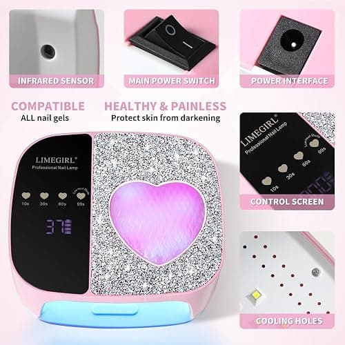 LimeGirl Cordless Nail Dryer for Gel Polish, UV LED Nail Lamp with Fast Curing UV Light & 4 Timer Settings, Portable Rechargeable Gel Lamp Nail Art Tool for Manicure Pedicure at Home & Salon (Pink) - Pink thumbnail 5