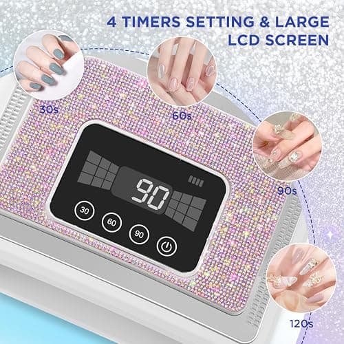 Aedavey Cordless Nail Lamp, Rechargeable UV Nail Lamp for Gel Nails, LED Nail Lamp with 4 Timer Modes, Gel Nail Light Decorate with Sparkling Nail Rhinestones Diamond (Sparkly Diamond and White) thumbnail 2