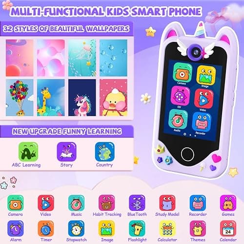 Kids Smart Phone for Girls Gifts - Toddler Christmas Birthday Gift for Age 3 4 5 6 Year Old, Kids Cell Phone Toy with Touchscreen, Dual Cameras, Learning, Kid Mp3 Player, Games with 32 GB Card thumbnail 3